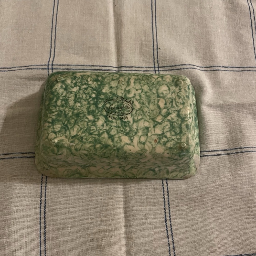 Vintage Stangl Green Spongeware Pottery Soap Dish 5.5"x3.75" - Picture 4 of 8
